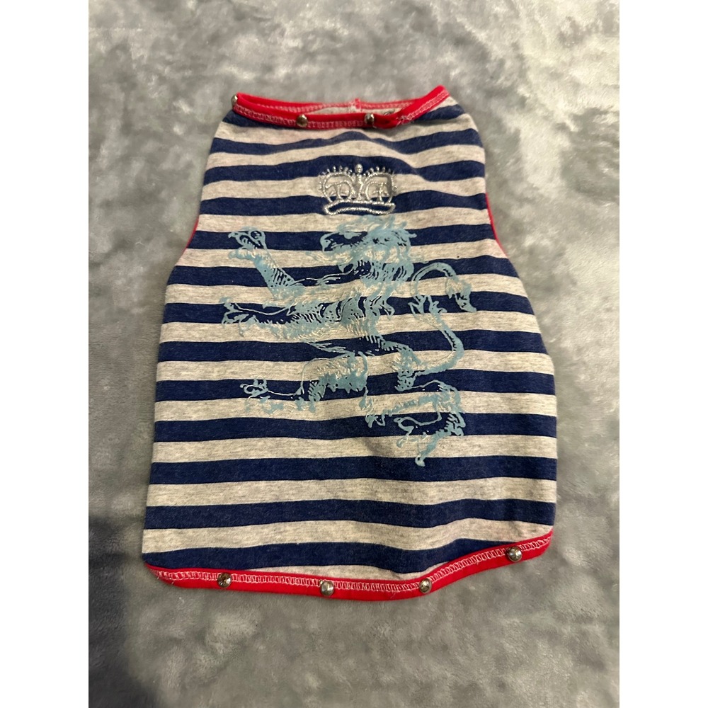 SimplyShe Pet Tank Unisex M Blue Striped Lion Crown Shirt Nautical Studded 7198
